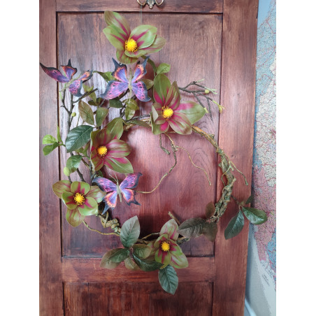 Magnolia door wreath and butterflies