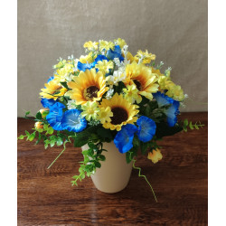 Yellow and blue flower arrangement