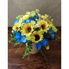Yellow and blue flower arrangement