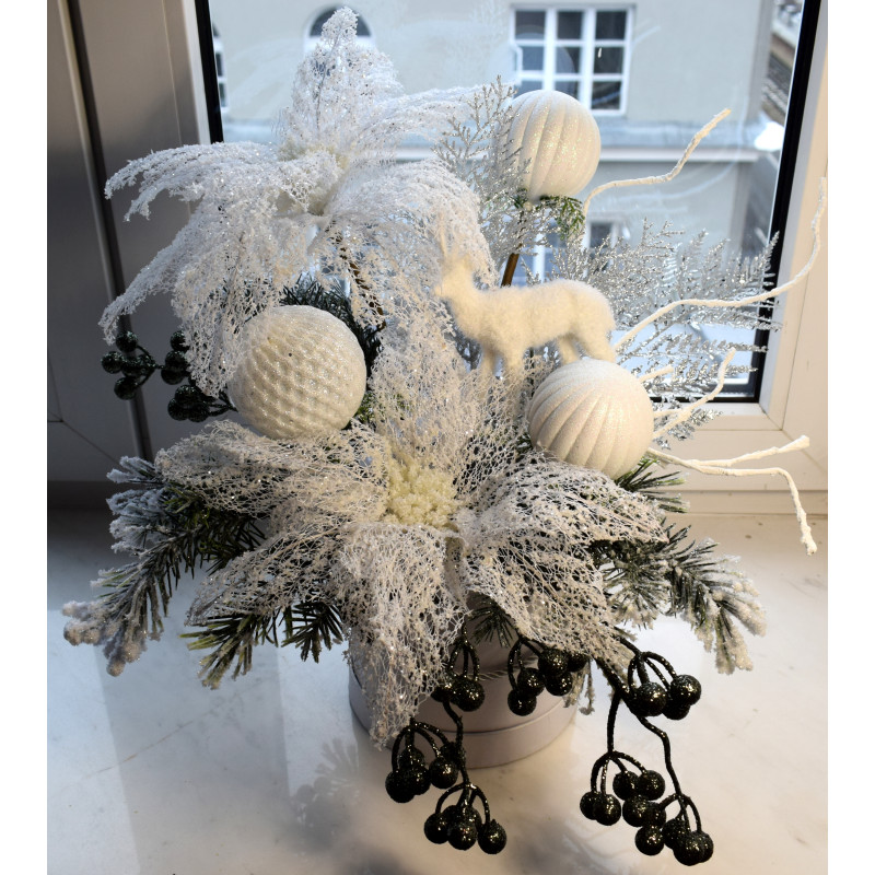 Biały Flower Box Świąteczny z jeleniem